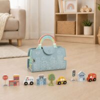 Tooky Toy „Mini Miestas“ pridedama torba – nešiojamas miesto pasaulis mažoms rankoms