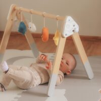 Viga PolarB medinis kūdikio žaidimų stovelis su sensoriniais pakabinamomais žaislais