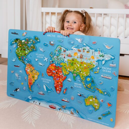Viga Toys magnetinė 2in1 pasaulio žemėlapio lenta – mokymasis ir kūryba vienoje vietoje