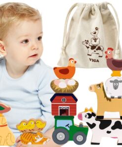 Viga balansinė dėlionė „Ūkio gyvūnai“ – 12 medinių figūrėlių