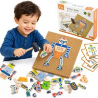 Viga kūrybinis kalimo rinkinys „Robotai“ – su kamštine lenta ir plaktuku