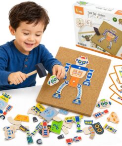 Viga kūrybinis kalimo rinkinys „Robotai“ – su kamštine lenta ir plaktuku