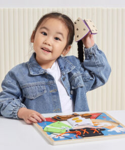 Viga medinė Montessori užduočių lenta su 6 užraktais ir raišiojimo batu