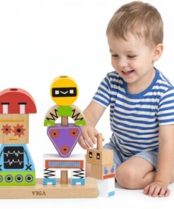 Viga medinis konstruktorius „Robotai“ – 8 detalės + kortelės