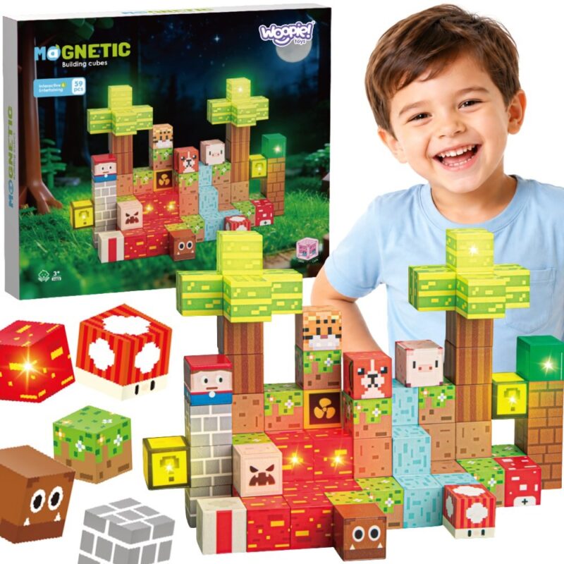 WOOPIE LED magnetiniai kubai su pikselių pasaulio grafika