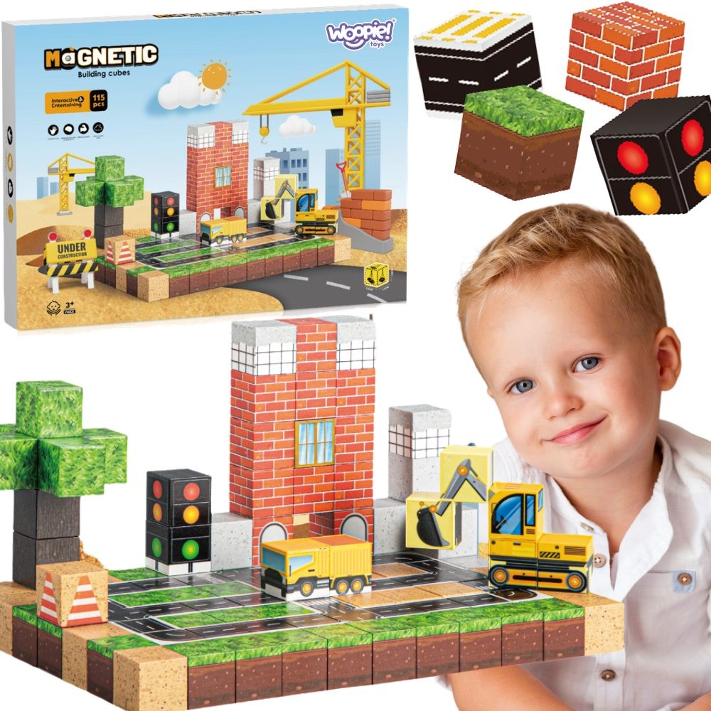 WOOPIE didelis statybų tematikos magnetinių kubų rinkinys