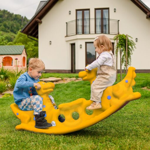 WOOPIE geltonas daugiavaikis dinozaurų supamasis žaislas