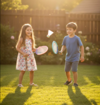 WOOPIE „Badminton Set“ – vaikų badmintonas su 2 raketėmis ir 2 plunksnelėmis