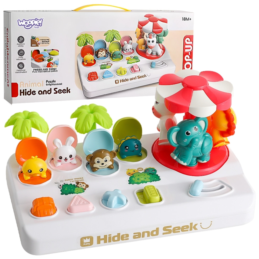WOOPIE „Pop‑Up Animals“ – mechaninis iššokančių gyvūnėlių žaidimas vaikams