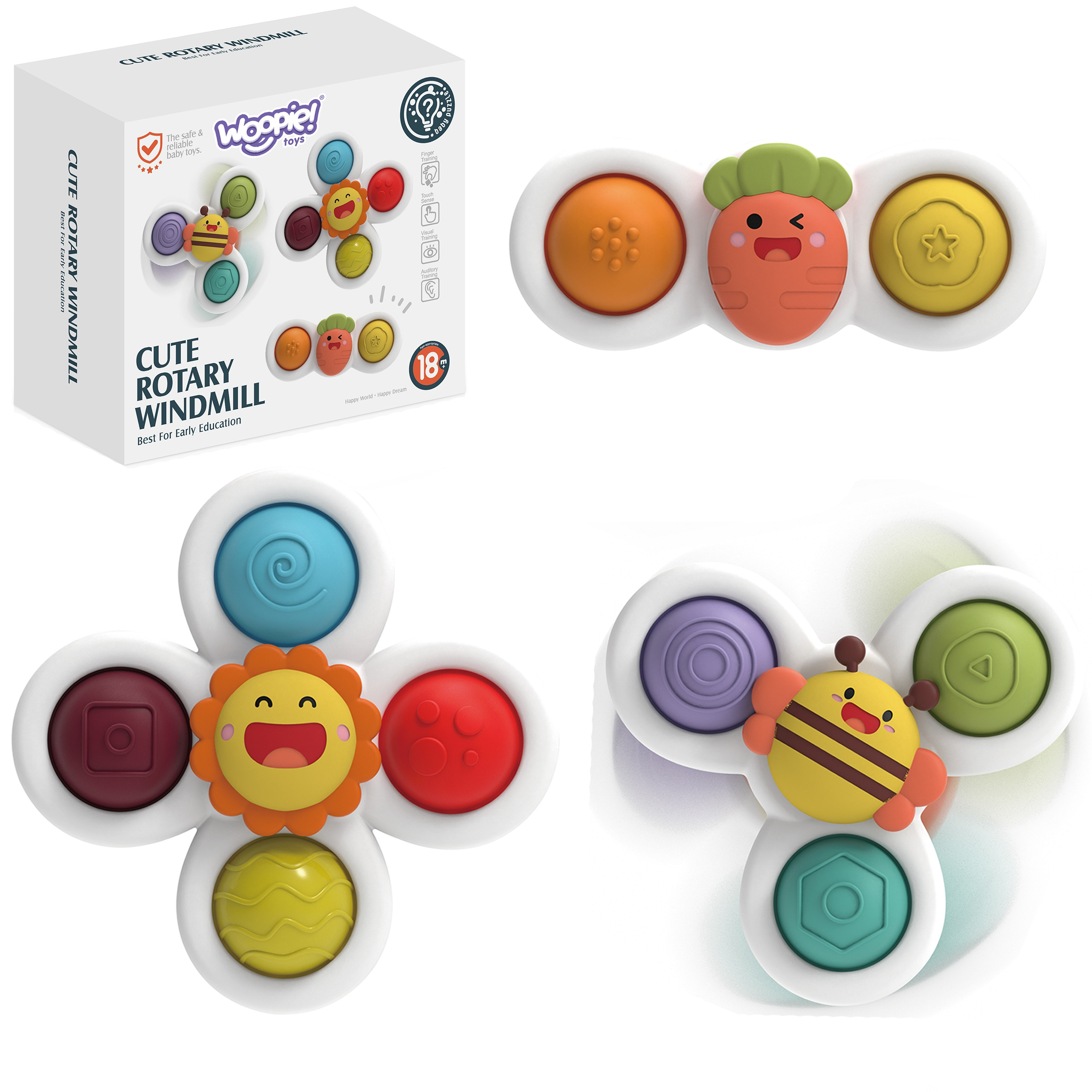WOOPIE „Sensory Spinners“ – 3 suktukų rinkinys su siurbtukais
