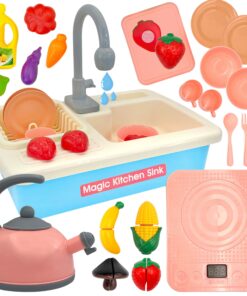 Woopie 2in1 kriauklės ir viryklės rinkiniui su tikru vandens tekėjimu ir pjaustomais produktais