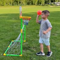 Woopie 2in1 sporto rinkinys – krepšinis + futbolo vartai su kamuoliais ir pompa