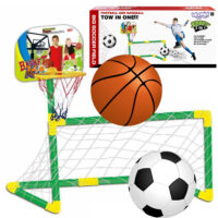Woopie 2in1 sporto rinkinys – krepšinis + futbolo vartai su kamuoliais ir pompa
