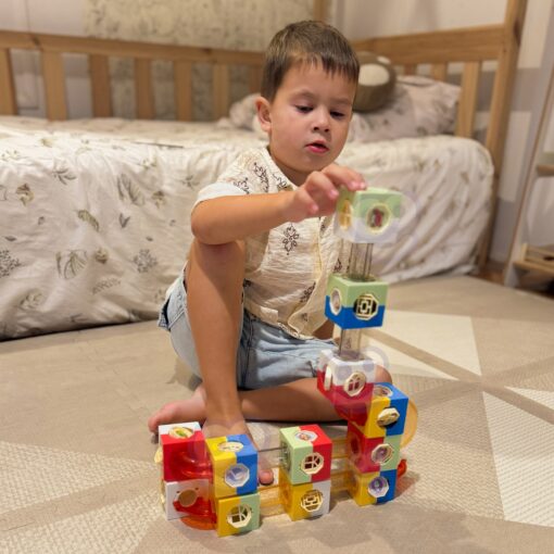 Woopie 3D konstrukciniai kaladėliai su kulodromu – kūrybinis 96 dalių rinkinys