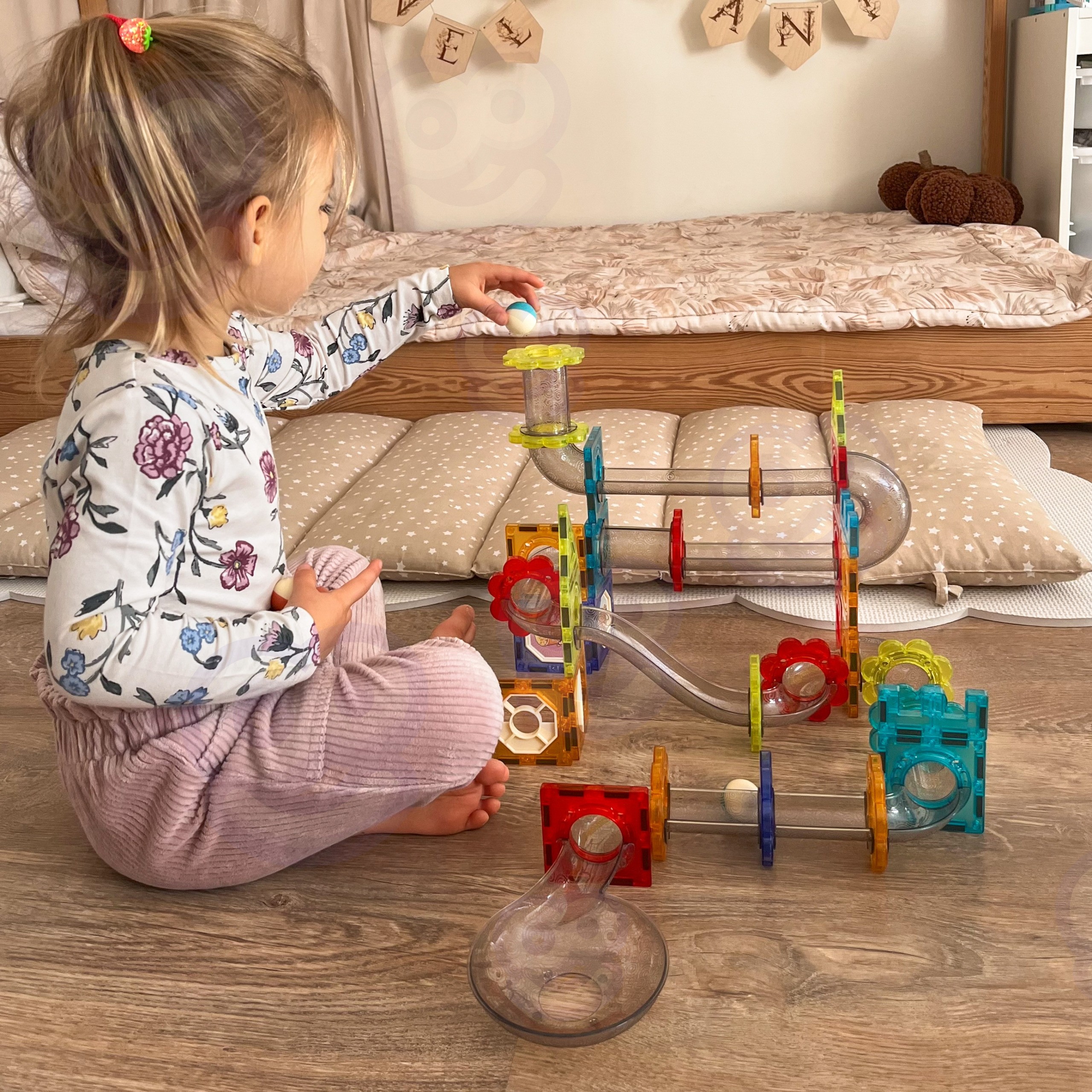 Woopie 3D magnetinės kaladėlės „Rutuliukų trasa“ (113 el.)