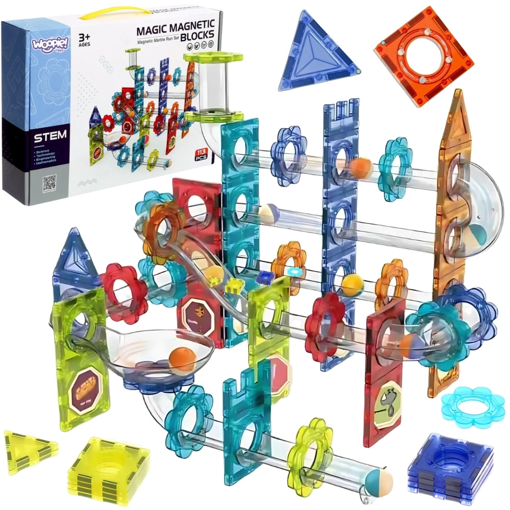 Woopie 3D magnetinės kaladėlės „Rutuliukų trasa“ (113 el.)