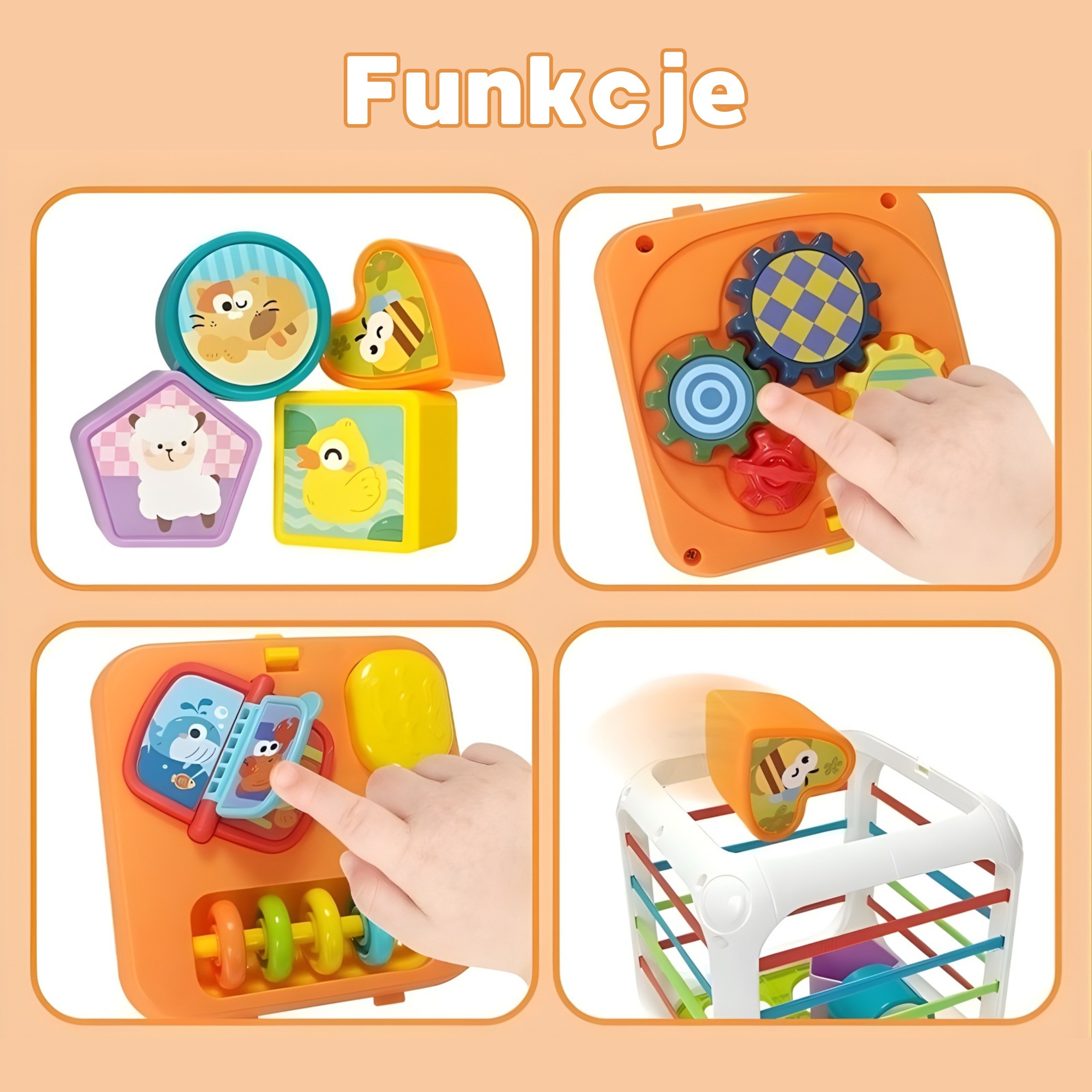 Woopie Baby Montessori elastingas sensorinis kubas 4in1