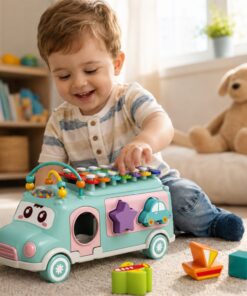 Woopie Baby muzikinis traukiamas automobilis–sorteris su cimbolais 3‑in‑1