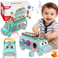 Woopie Baby muzikinis traukiamas automobilis–sorteris su cimbolais 3‑in‑1