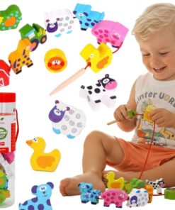 Woopie Green medinė vėrimo dėlionė „Ferma“ – 13 el.