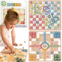 Woopie Green medinis 2‑in‑1 stalo žaidimas: „Činčinas (Ludo)“ + „Išlaisvink gyvūnėlius“
