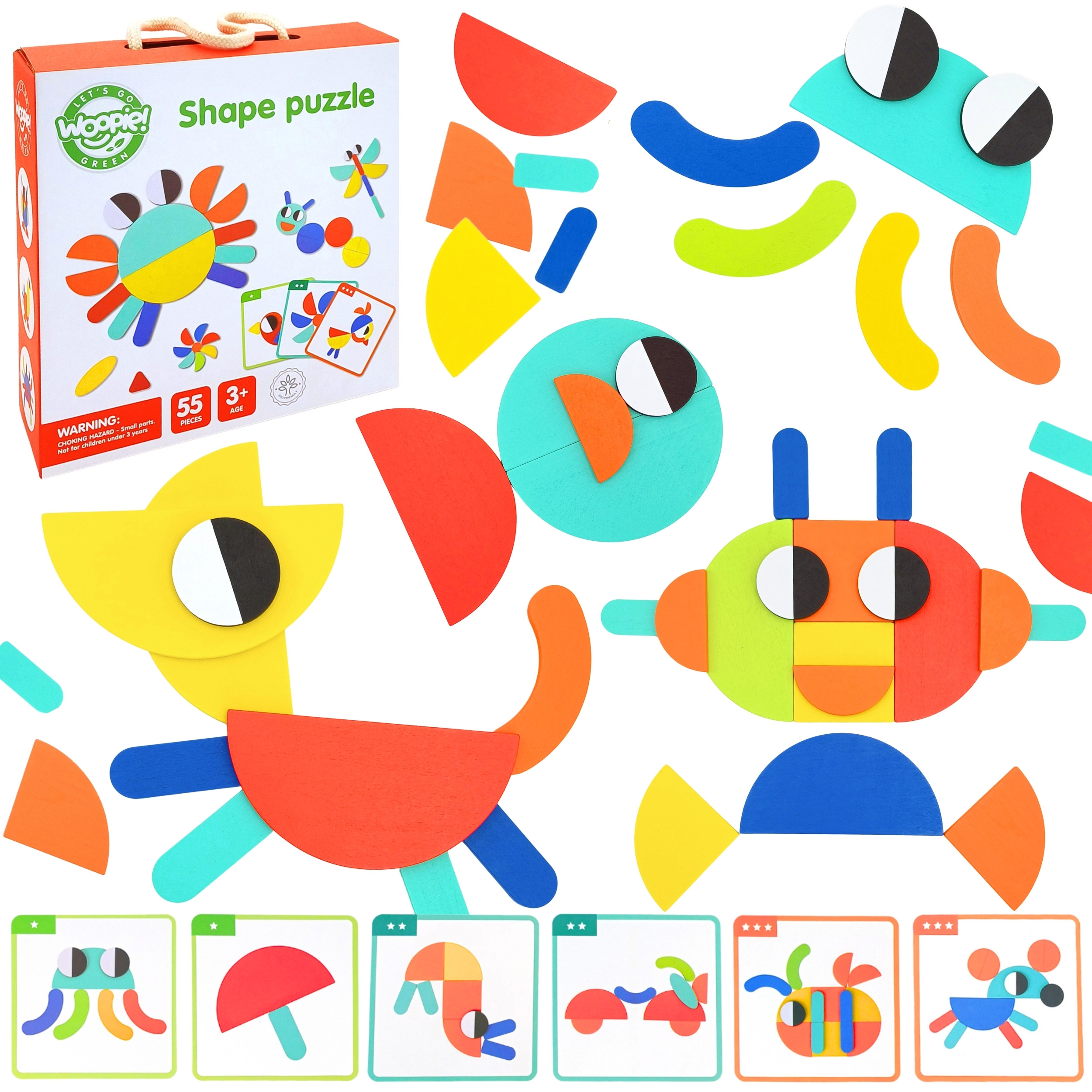 Woopie Montessori medinė dėlionė „Smegenų treniruotė“ – 55 el.