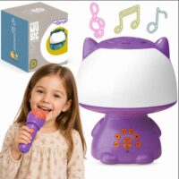 Woopie RGB lemputė–garsiakalbis su mikrofonu „Katinukas“ (violetinė