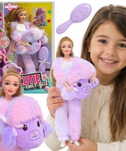 Woopie ROYAL lėlė Emi – 29 cm lėlė su pūkuotu violetiniu kostiumu