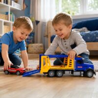 Woopie didelis automobilių transporterio sunkvežimis 1:14 su sportiniu automobiliu