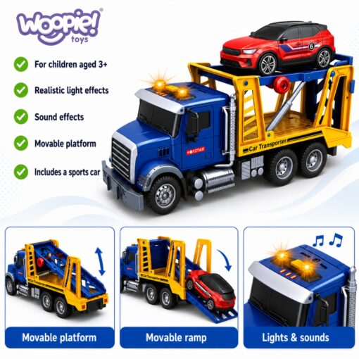 Woopie didelis automobilių transporterio sunkvežimis 1:14 su sportiniu automobiliu