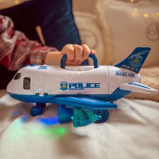 Woopie didelis policijos lėktuvas–transporteris su 3 automobiliais ir LED šviesomis