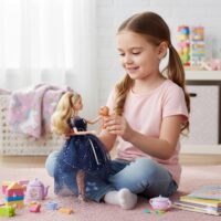 Woopie lėlė Emilka su šuneliu ir tamsiai mėlyna suknele