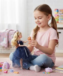 Woopie lėlė Emilka su šuneliu ir tamsiai mėlyna suknele