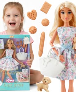 Woopie lėlė Lily su pastelinių gėlių suknele ir pikniko aksesuarais – 30 cm