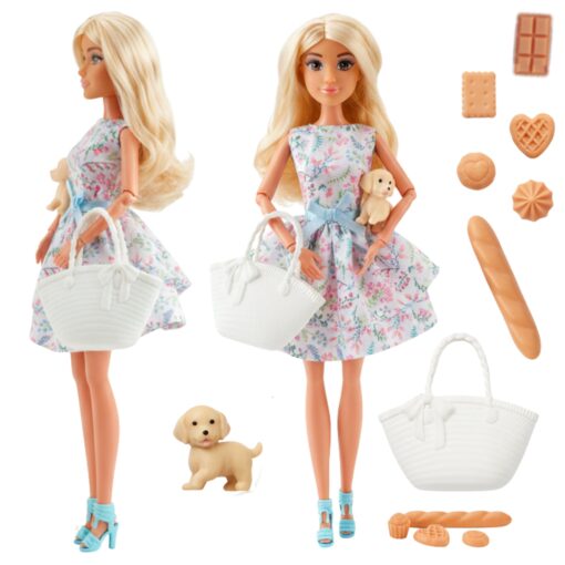 Woopie lėlė Lily su pastelinių gėlių suknele ir pikniko aksesuarais – 30 cm