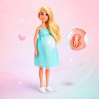 Woopie lėlė „Nėščioji mama“ su kūdikiu – su besisukančiu pilvuku