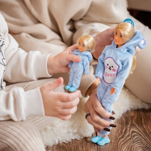Woopie lėlių rinkinys „Mėlyni meškučiai“ – mama ir mažylis su kombinezonais