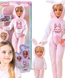 Woopie lėlių rinkinys „Rožiniai triušiukai“ – mama ir mažylė su kombinezonais