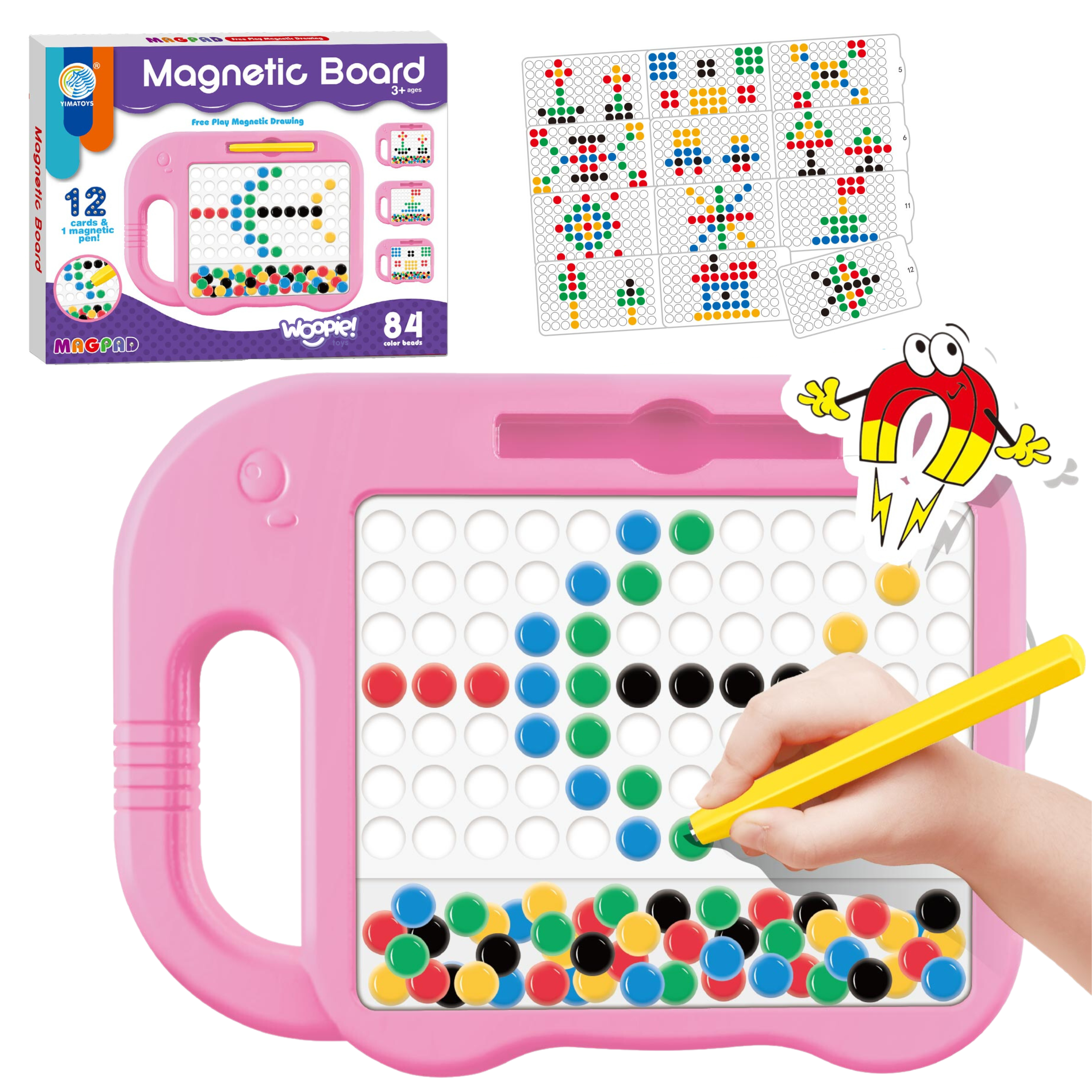 Woopie magnetinė kūrybinė lenta MagPad – su 84 taškeliais ir 12 kortelių
