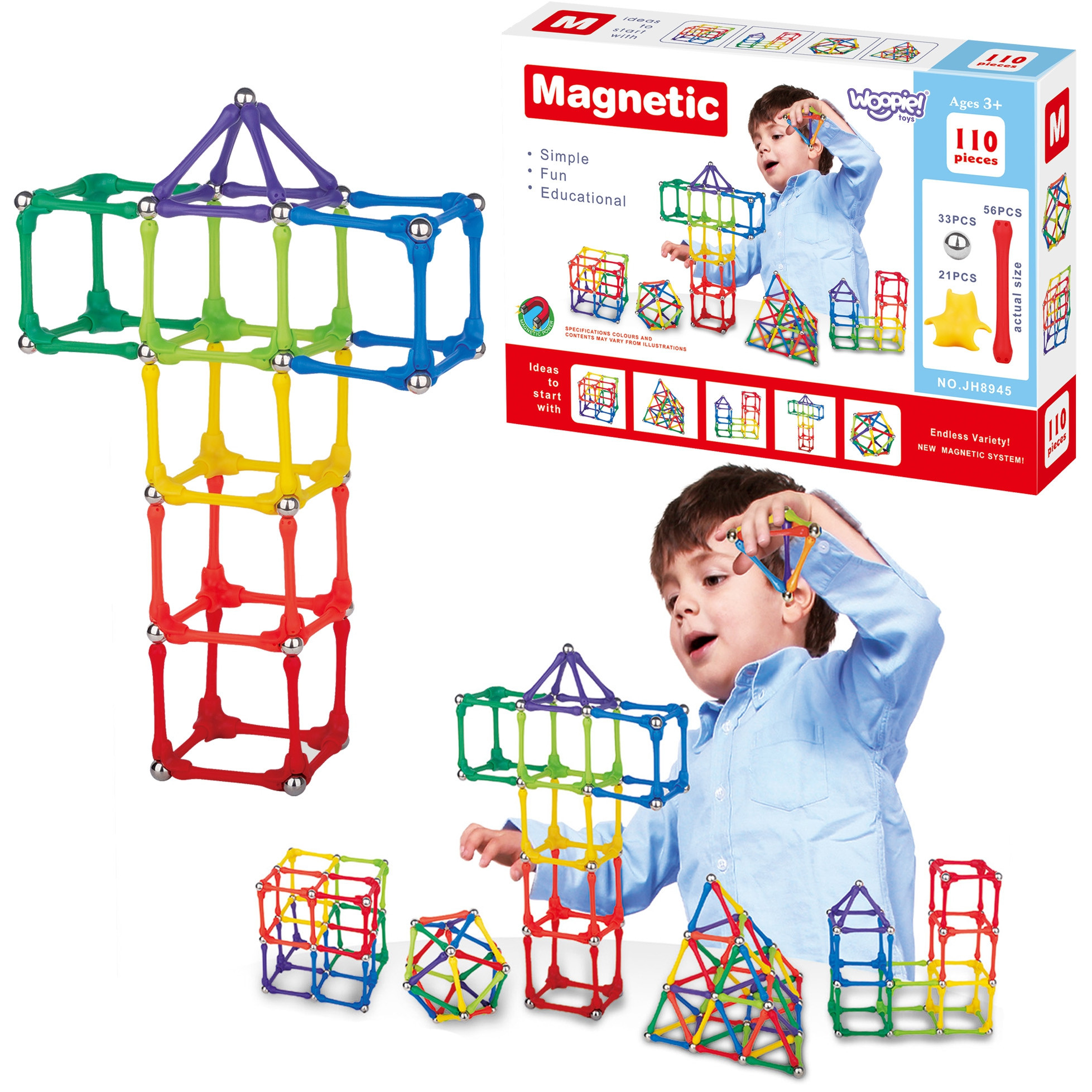 Woopie magnetinės kaladėlės – 110 el.