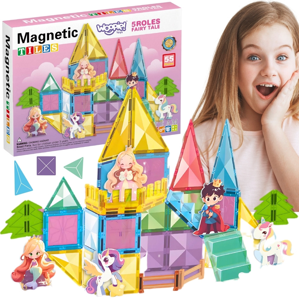 Woopie magnetinės kaladėlės „Stebuklų pilis“ (55 el.)