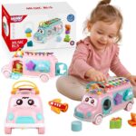 Woopie rožinis muzikinis automobilis–sorteris su cimbolais 3in1