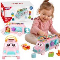 Woopie rožinis muzikinis automobilis–sorteris su cimbolais 3in1