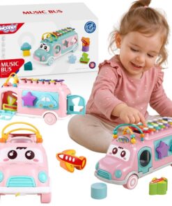 Woopie rožinis muzikinis automobilis–sorteris su cimbolais 3in1