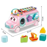 Woopie rožinis muzikinis automobilis–sorteris su cimbolais 3in1