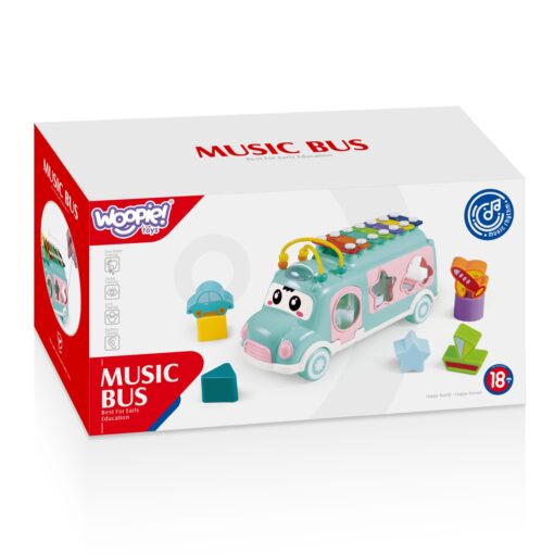 Woopie rožinis muzikinis automobilis–sorteris su cimbolais 3in1