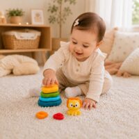 Woopie sensorinė liūto piramidė – 7 dalių spalvota lavinamoji dėlionė