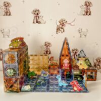 Woopie šviečiančios magnetinės kaladėlės „Dinozaurų karalystė 3D“ (124 el.)