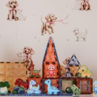 Woopie šviečiančios magnetinės kaladėlės „Dinozaurų karalystė 3D“ (124 el.)