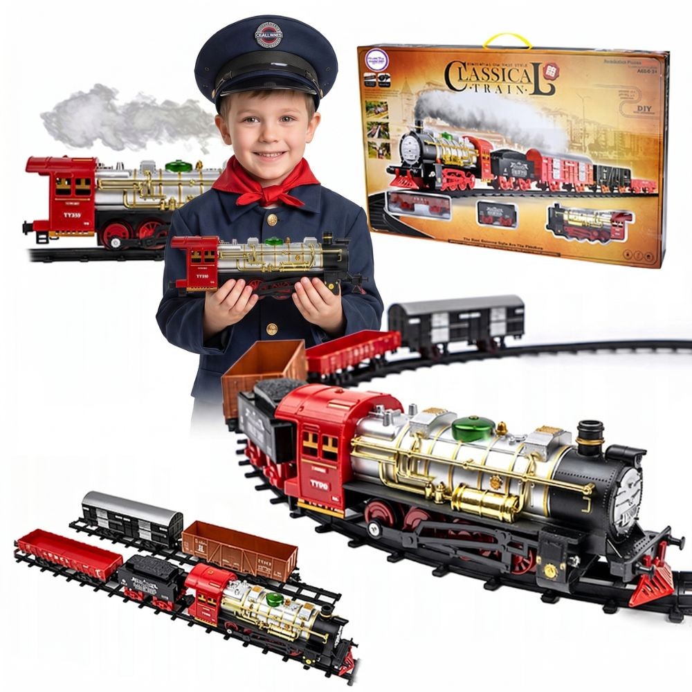 Woopie „Classical Train“ elektrinis traukinys su dūmais ir 29 aksesuarais
